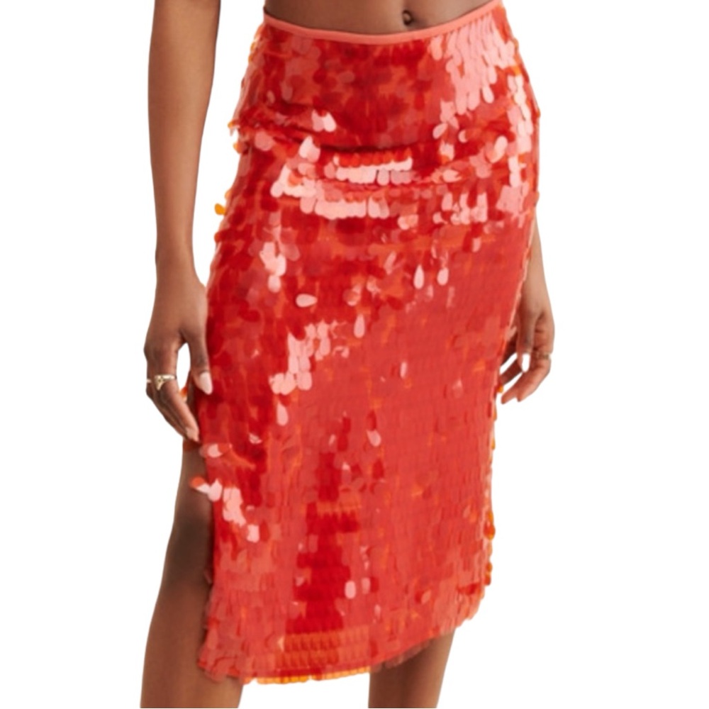 Anthropologie Orange Sequin Midi Skirt